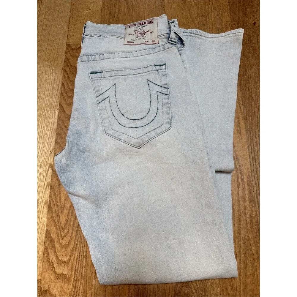 True Religion Ricky Jeans Men's 34XL33 Light Blue Relaxed Straight Leg